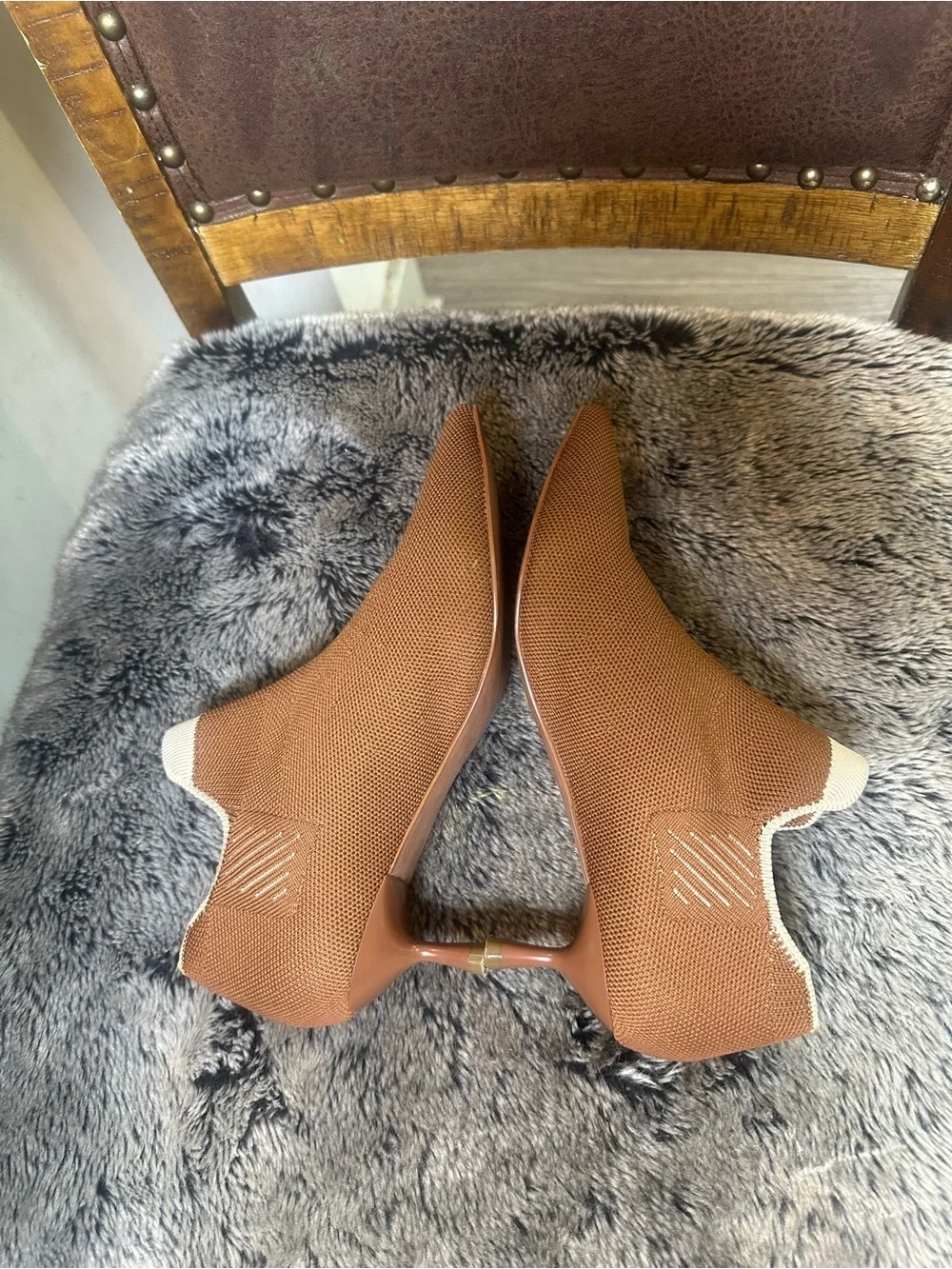 Vivaia Naomi Sustainable Wool Pointed Toe Kitten Heel Brown Slip On Shoes, 38